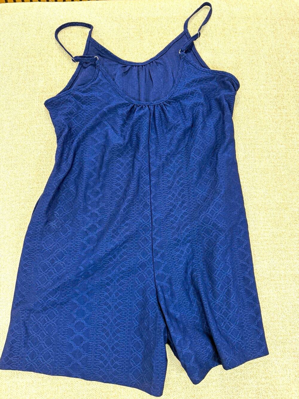Women's Navy Geometric Knit Romper Strappy Sleeveless Scoop Neck Stretch M